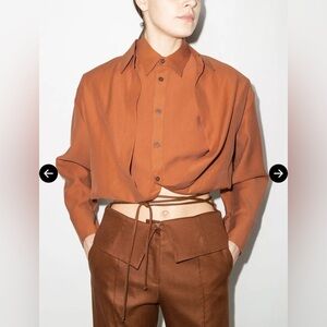 ALEKSANDRE AKHALKATSISHVILI DoubleLayer Foldover Shirt M Pastel Green Spring